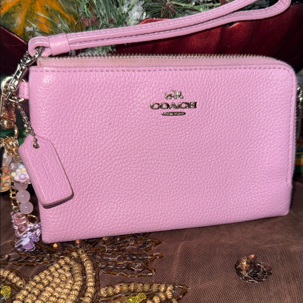 Coach double zip  Light purple  Leather Wristlet